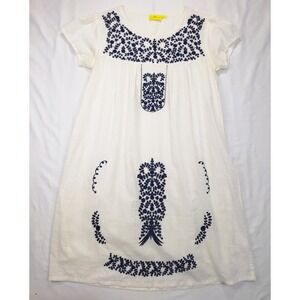 Roberta Roller Rabbit Girls White Cotton‎ Embroidered Dress Navy Blue Size S
